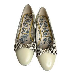 Gucci Yva Ivory Leather Snakeskin bow embellished GG Ballerina flats EU 36.5